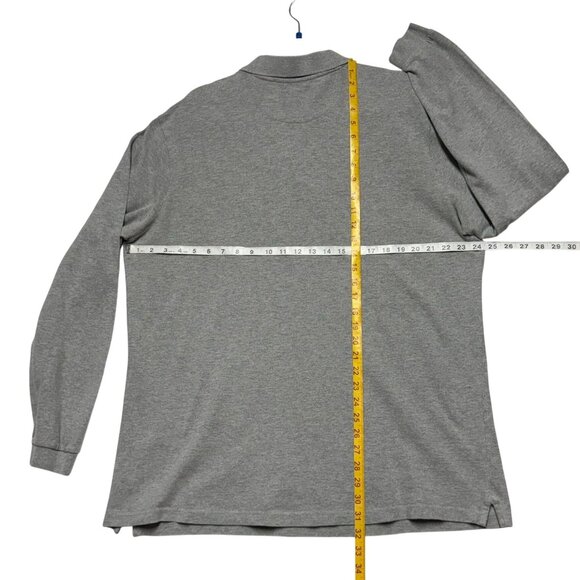 Chaps Mens 2XT Gray Long Sleeve Polo Shirt With White Stripe 100% Cotton - Picture 4 of 11